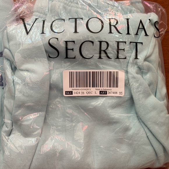 NEW VS PINK SET EVERYDAY FLEECE RELAXED SWEATSUIT SET SIZE LARGE IN OPIC BLUE - Picture 9 of 9